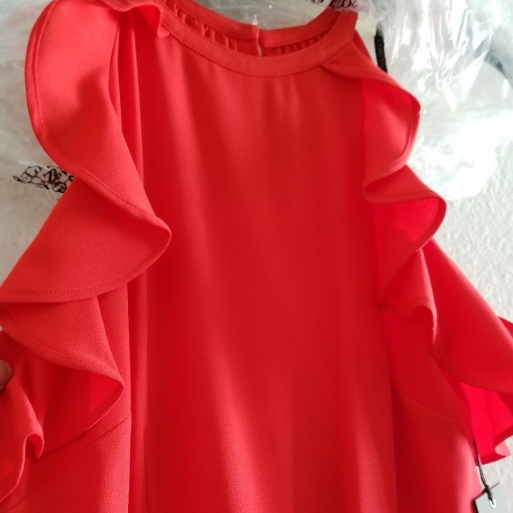 Vince Camuto Ruffled Halter Neck Wide Leg Red Jumpsuit Size 4 - Picture 5 of 9